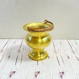 Brass Coal Scuttle Bucket, Hand-made kettle, Ornate handle design, brass Flower
